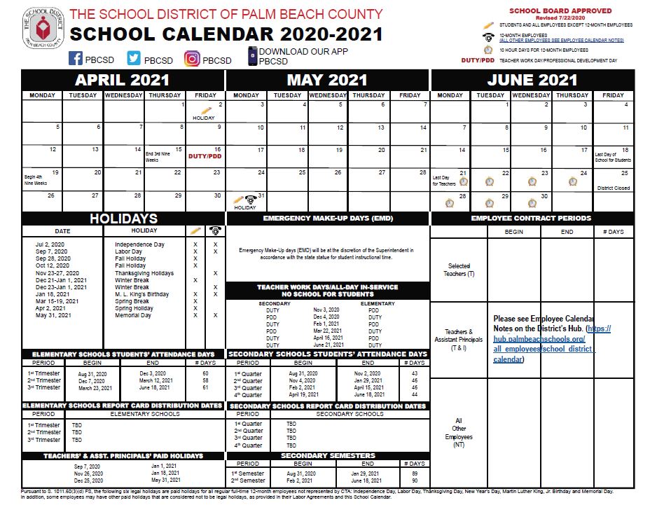 School Calendar – The Learning Academy at the Els Center